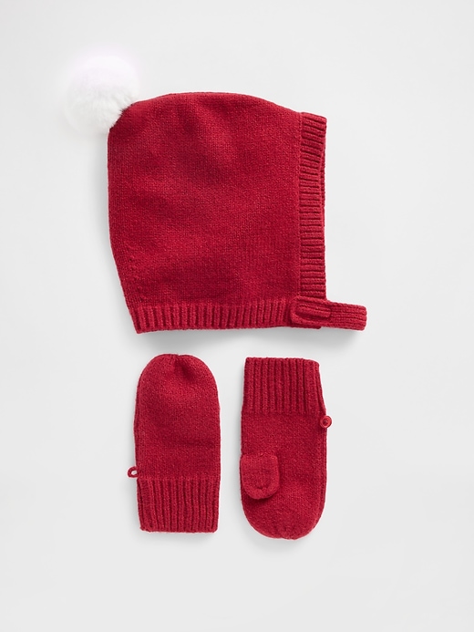 set berretto e guanti cashsoft con pompon per neonati e bambini