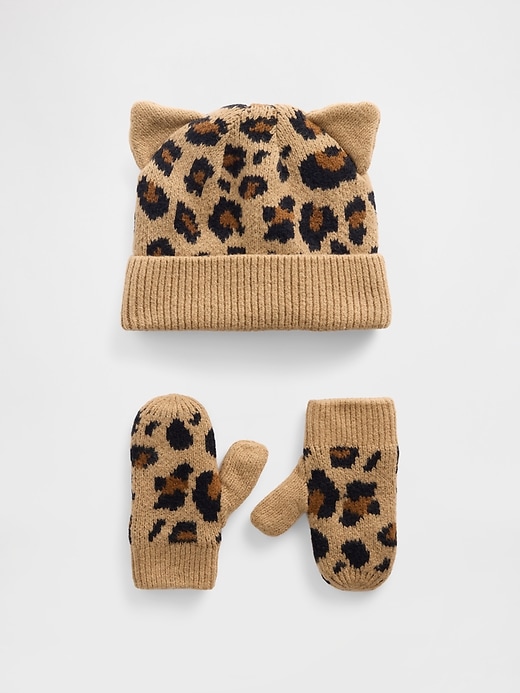 set berretto e guanti cashsoft leopard per neonati e bambini