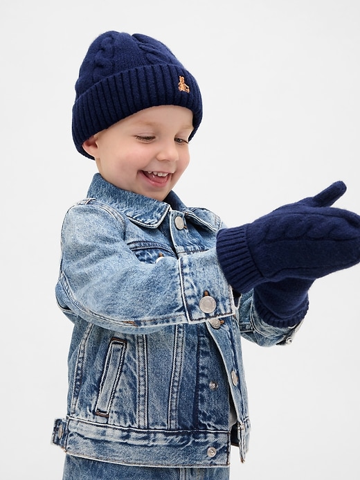 set berretto e guanti in maglia a trecce cashsoft per neonati e bambini