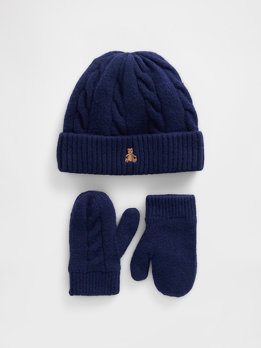 set berretto e guanti in maglia a trecce cashsoft per neonati e bambini
