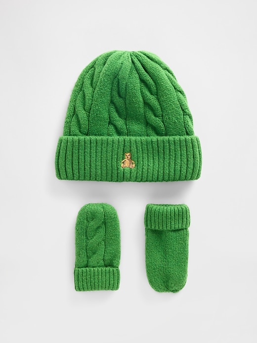 set berretto e guanti in maglia a trecce cashsoft per neonati e bambini