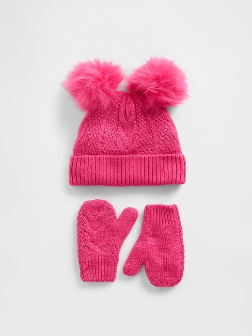 set berretto e guanti con pompon in maglia a trecce per neonati e bambini