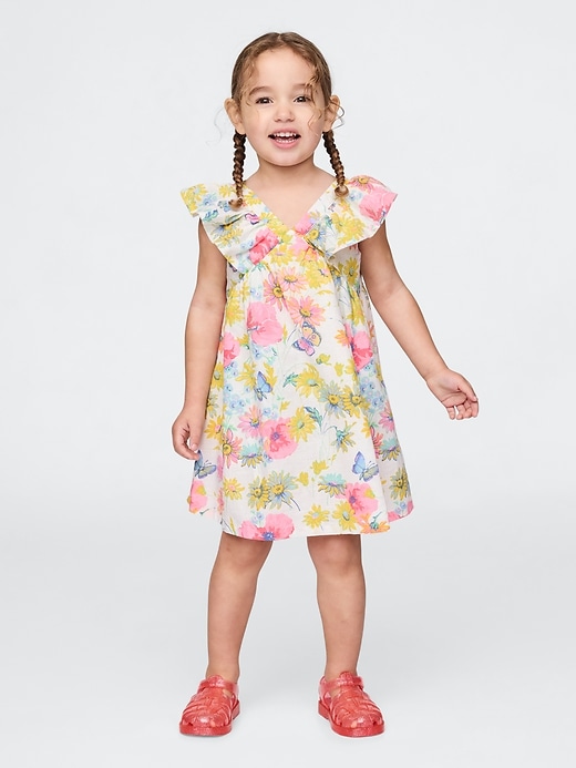 vestito con volant in lino e cotone per neonati e bambini piccoli