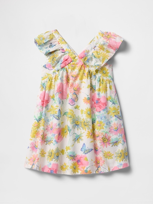 vestito con volant in lino e cotone per neonati e bambini piccoli