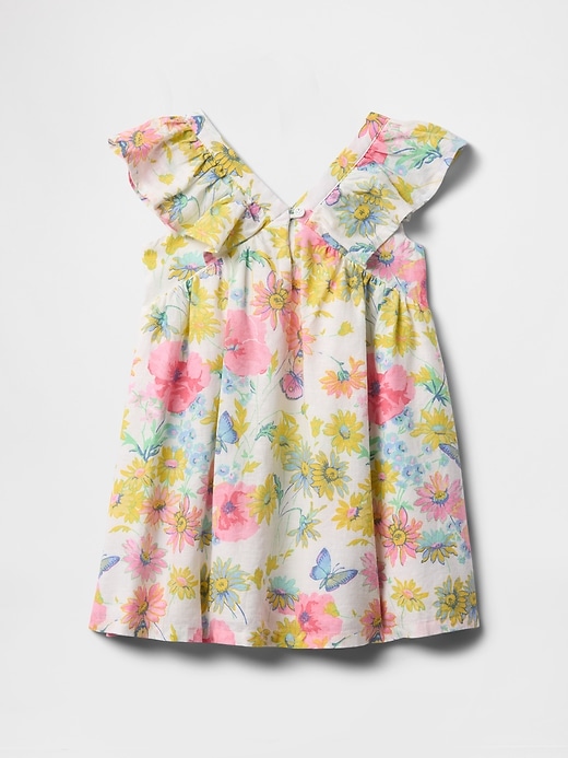 vestito con volant in lino e cotone per neonati e bambini piccoli