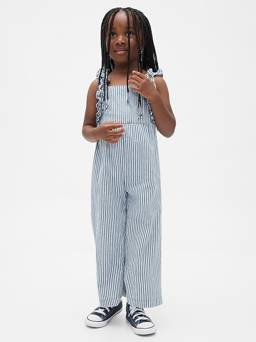 tuta con volant a righe in denim per neonati e bambini piccoli