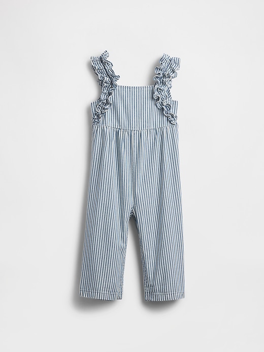 tuta con volant a righe in denim per neonati e bambini piccoli