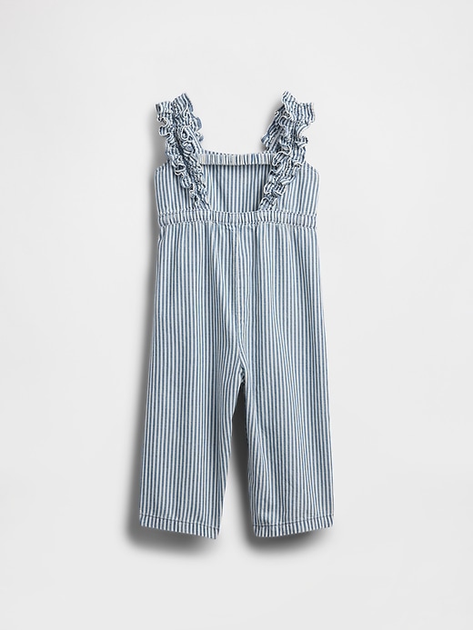 tuta con volant a righe in denim per neonati e bambini piccoli