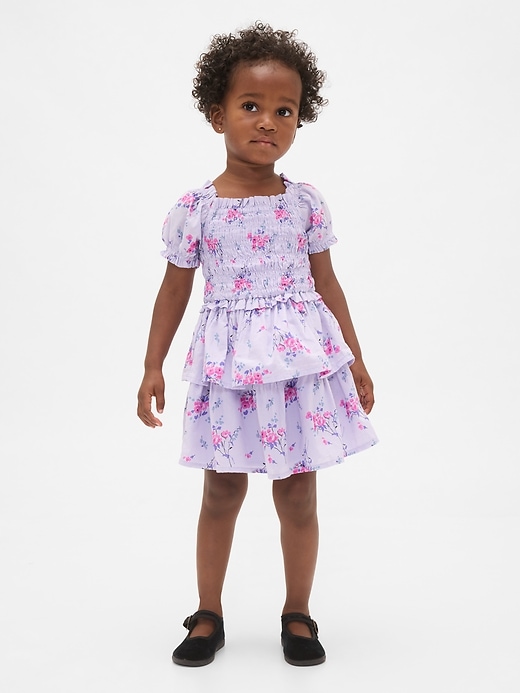 vestito con maniche a sbuffo e arricciature per neonati e bambini piccoli