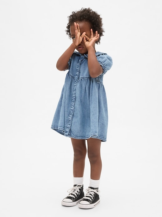 vestito con volant in denim per neonati e bambini