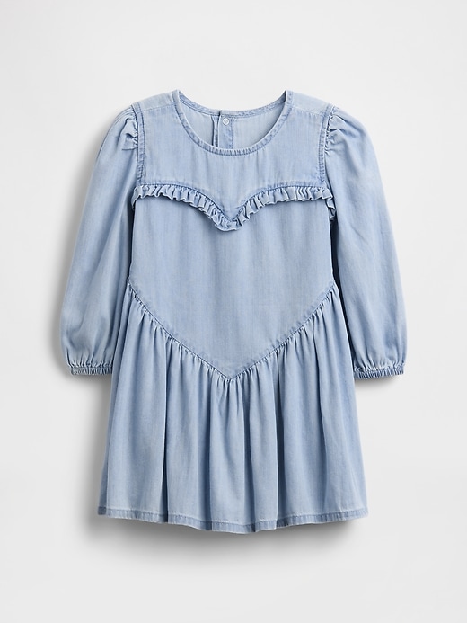 vestito in denim con volant e cuore per neonati e bambini