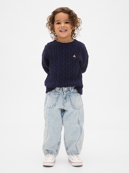 jeans a ferro di cavallo a righe in denim per neonati e bambini