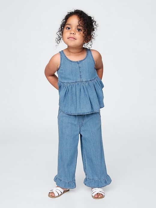 completo con volant in denim per neonati e bambini piccoli