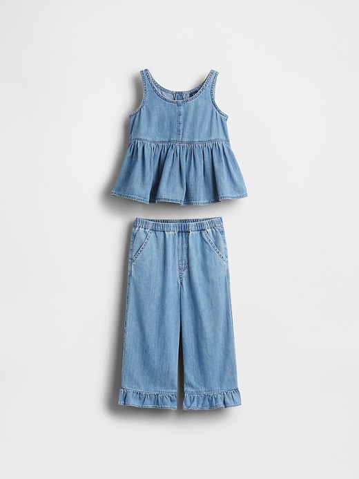 completo con volant in denim per neonati e bambini piccoli