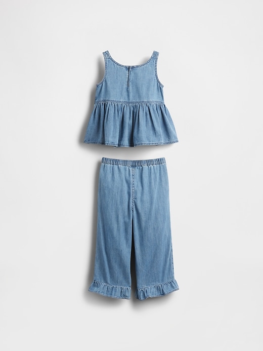 completo con volant in denim per neonati e bambini piccoli