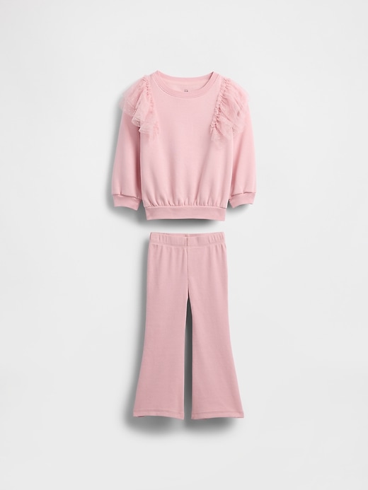 completo felpa in tulle e leggings a coste svasati per neonati e bambini