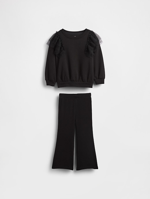 completo felpa in tulle e leggings a coste svasati per neonati e bambini