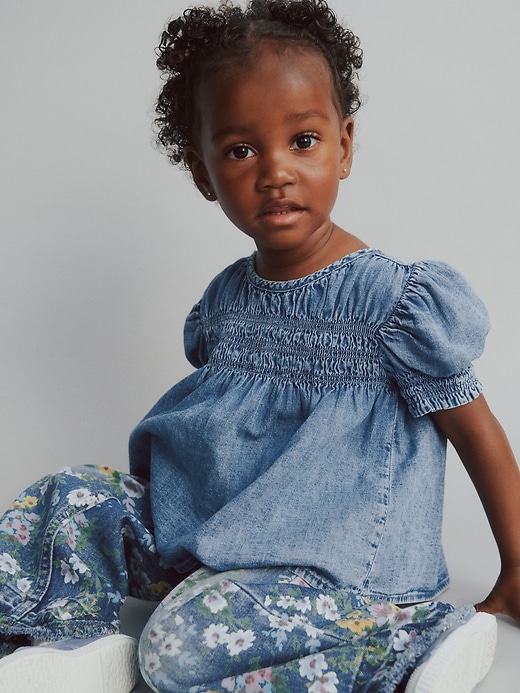 top in denim con volant per bambini