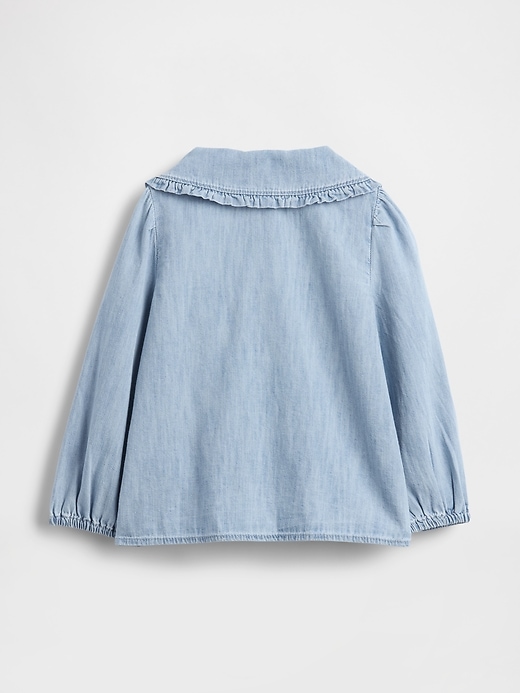 camicia in denim con colletto a balze per neonati e bambini piccoli