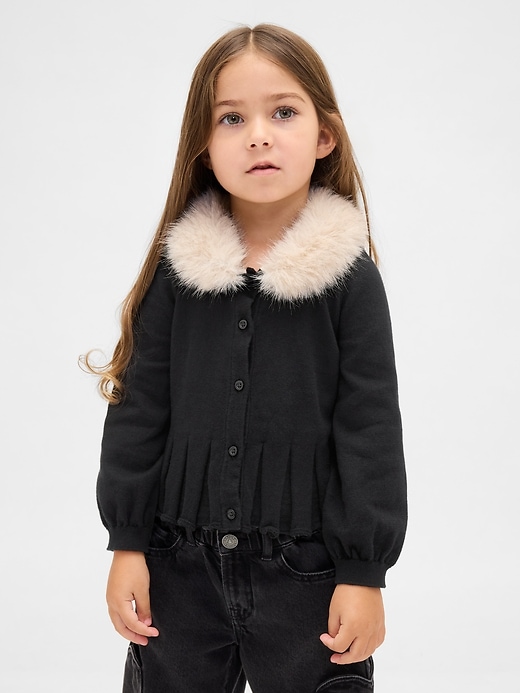 cardigan con collo in pelliccia sintetica per neonati e bambini