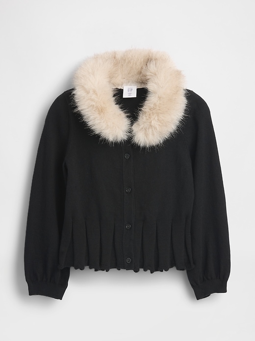 cardigan con collo in pelliccia sintetica per neonati e bambini