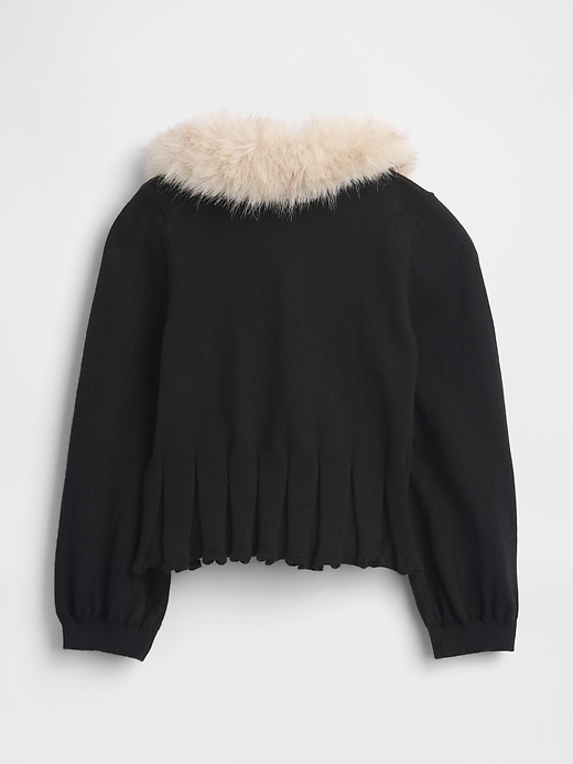 cardigan con collo in pelliccia sintetica per neonati e bambini