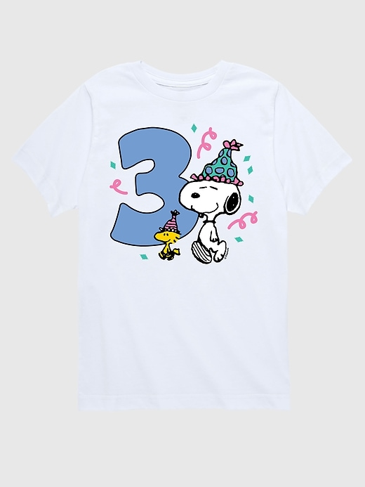 maglietta grafica a maniche corte per il terzo compleanno dei peanuts per bambini piccoli