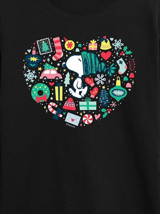 maglietta a maniche lunghe con cuore e icone natalizie dei peanuts e snoopy per bambini