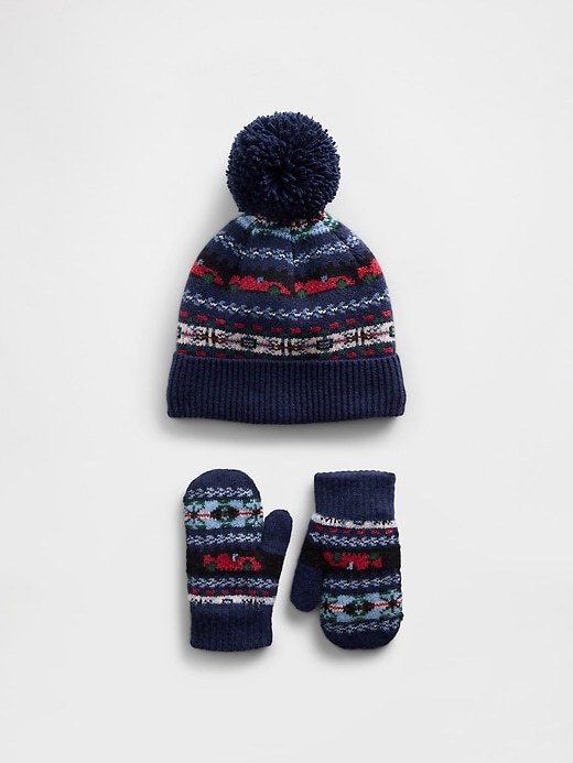 set berretto e guanti fair isle con pompon per neonati e bambini
