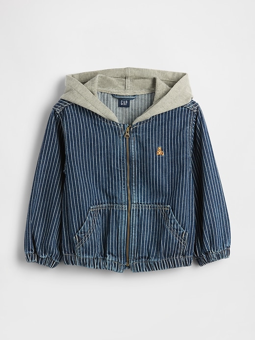giacca con cappuccio a righe in denim per neonati e bambini
