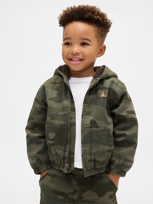 giacca in denim mimetico con cappuccio e fodera in sherpa per neonati e bambini