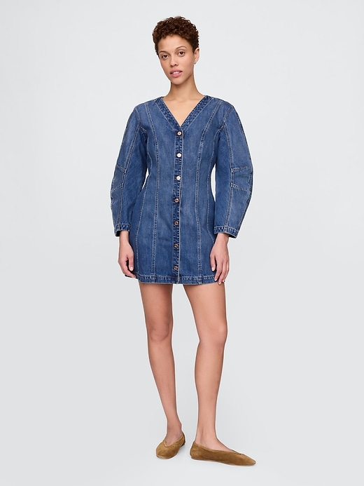 mini abito in denim con maniche a botte