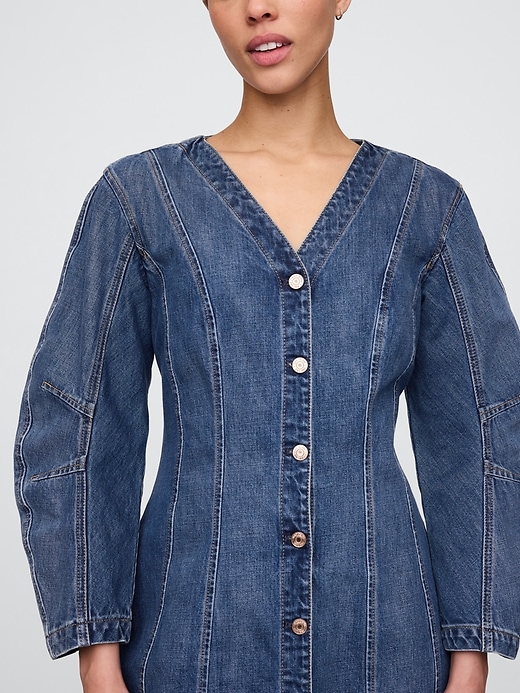 mini abito in denim con maniche a botte