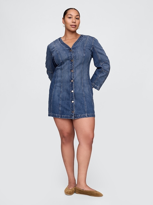 mini abito in denim con maniche a botte
