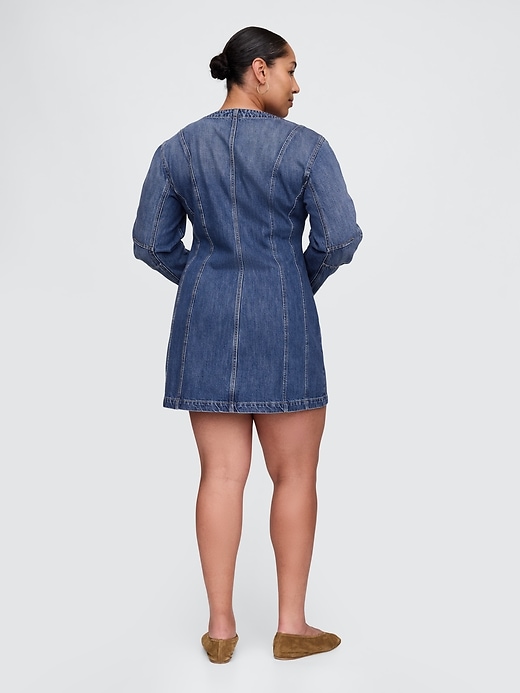 mini abito in denim con maniche a botte