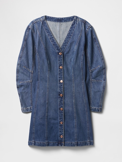 mini abito in denim con maniche a botte