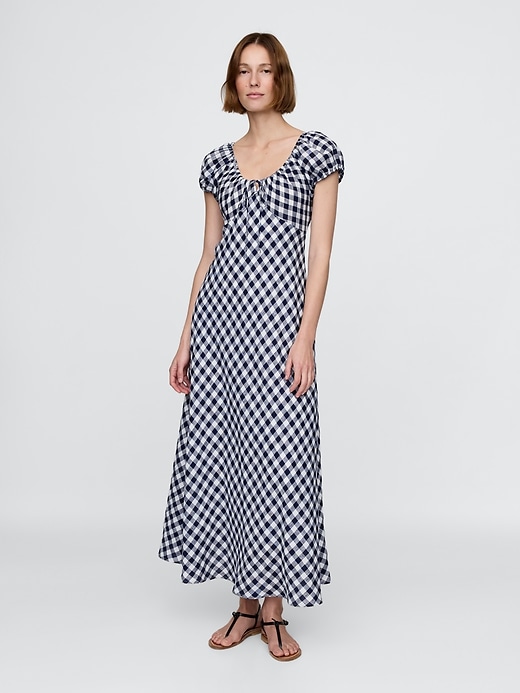 gap × dÔen abito midi a quadretti 100 lino