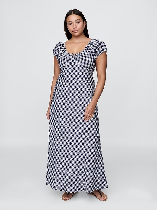 gap × dÔen abito midi a quadretti 100 lino