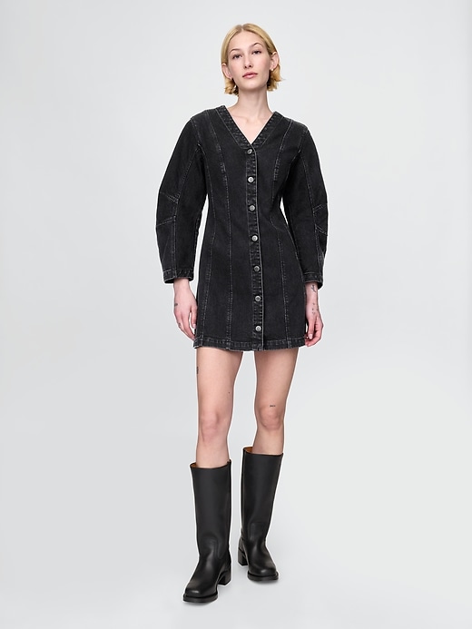 mini abito in denim con maniche a botte