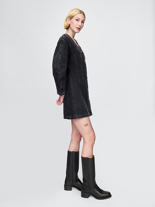 mini abito in denim con maniche a botte