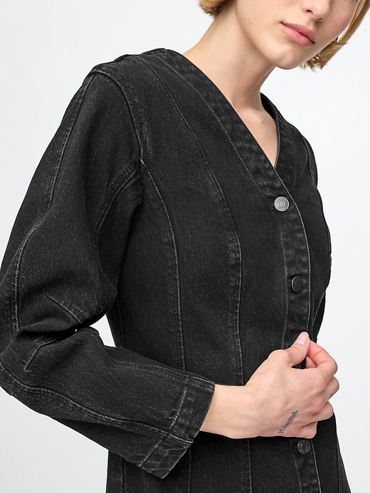 mini abito in denim con maniche a botte