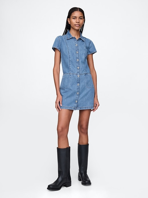 mini abito a trapezio in denim ultra morbido