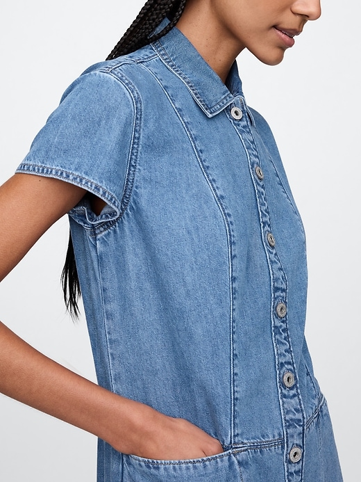 mini abito a trapezio in denim ultra morbido
