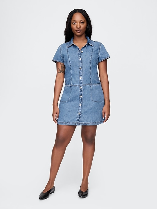 mini abito a trapezio in denim ultra morbido