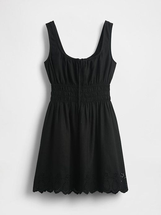 mini abito arricciato in misto lino