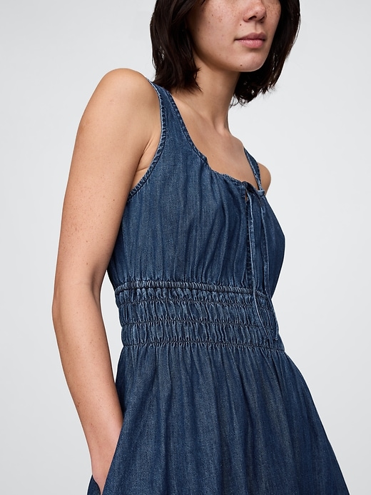 miniabito in denim con vita arricciata e nodo sul davanti
