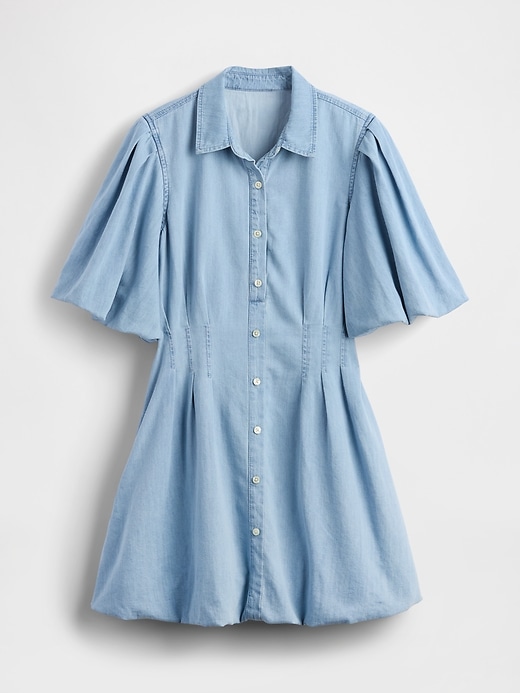 mini abito-camicia in denim a bolle