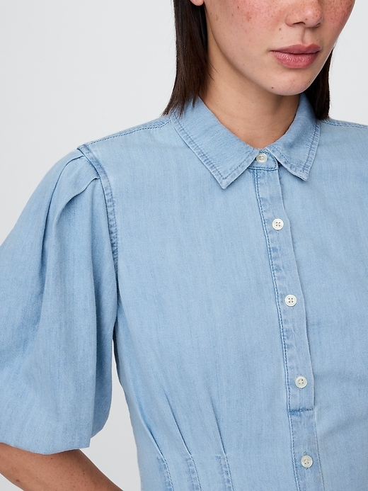mini abito-camicia in denim a bolle