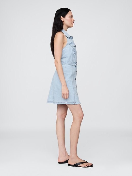 mini abito con scollo allamericana in denim icon