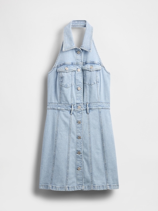 mini abito con scollo allamericana in denim icon